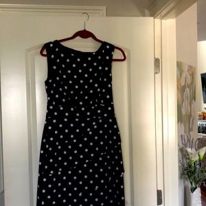 Navy blue and white polkadot dress.